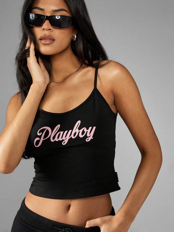 Missguided Missguided X Playboy Logo Y2K Aesthetic Crop Cami Tank Top