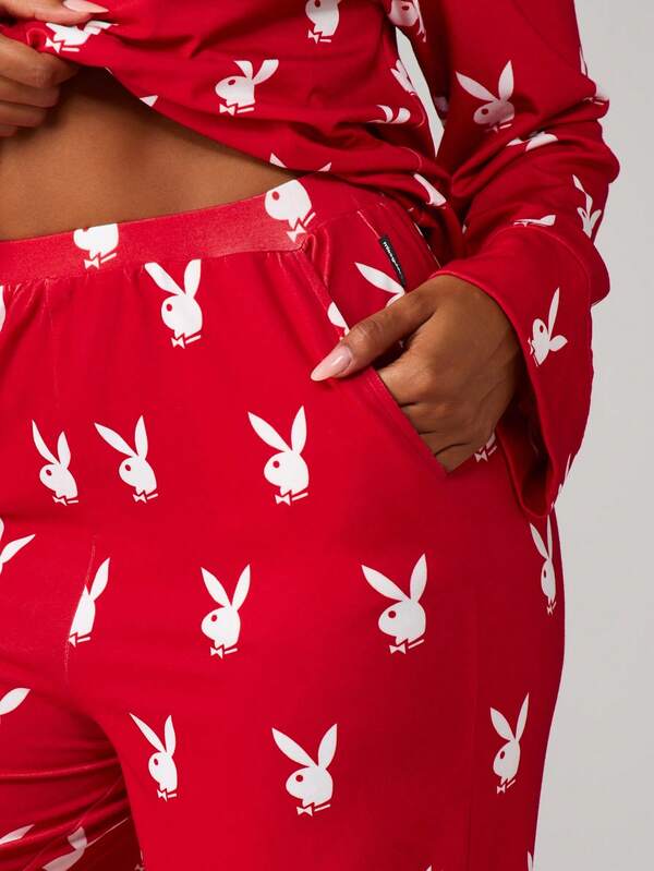Missguided Missguided X Playboy Long Sleeve Bunny Print Pajama Set With Button Front