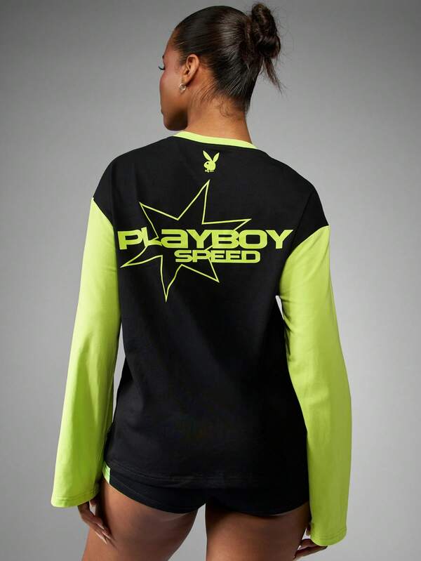 missguided Missguided x Playboy Long Sleeve Color Block Graphic Tee