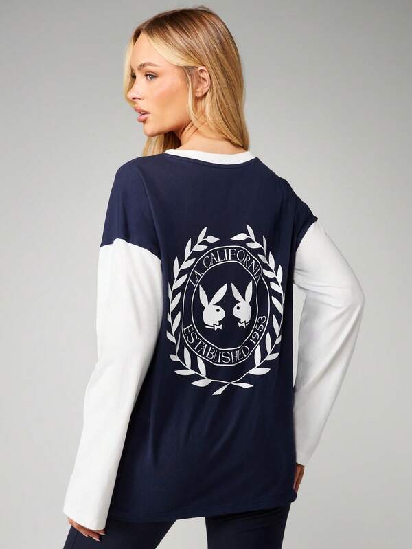 Missguided Missguided X Playboy Long Sleeve Color Block Tee With
