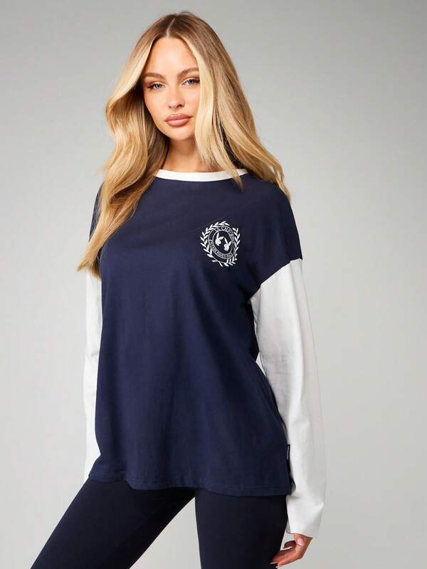 missguided Missguided x Playboy Long Sleeve Color Block Tee With