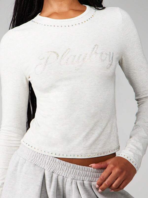 Missguided Missguided X Playboy Long Sleeve Crew Neck Sweatshirt With Studded Details