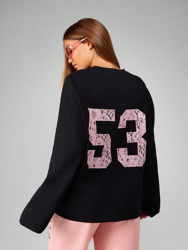 Missguided Missguided X Playboy Long Sleeve Crew Neck Sweatshirt With Lace Applique