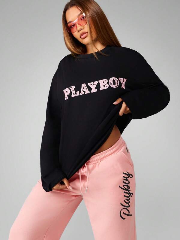 Missguided Missguided X Playboy Long Sleeve Crew Neck Sweatshirt With Lace Applique