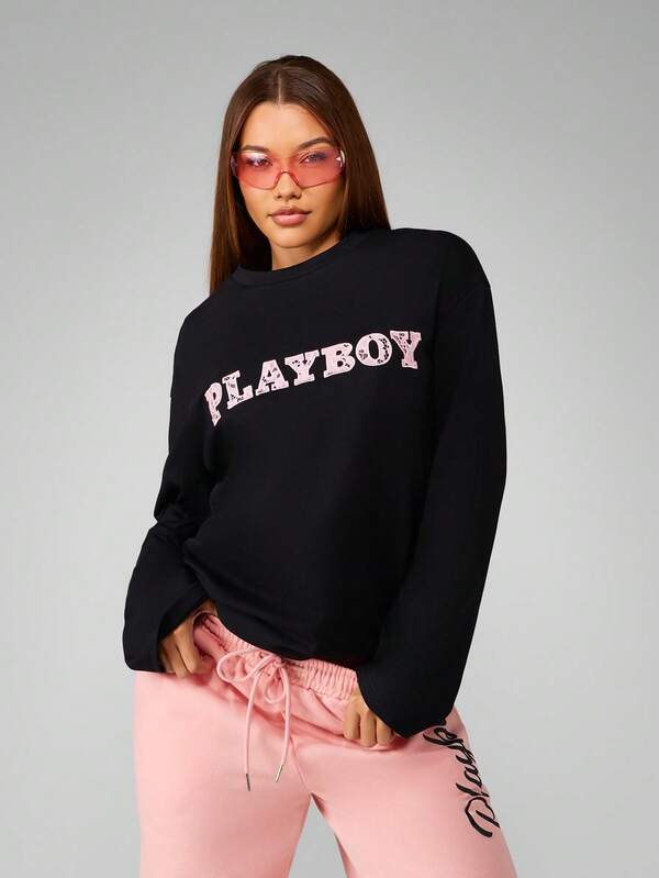 missguided Missguided x Playboy Long Sleeve Crew Neck Sweatshirt With Lace Applique