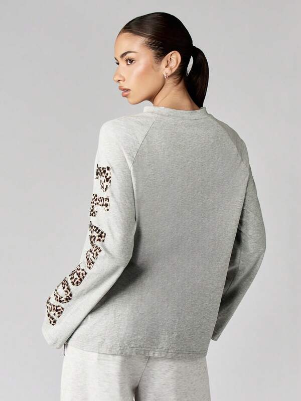 Missguided Missguided X Playboy Long Sleeve Crew Neck Sweatshirt With Leopard Print Letters