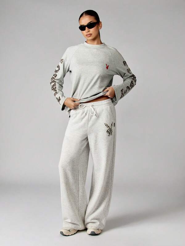 Missguided Missguided X Playboy Long Sleeve Crew Neck Sweatshirt With Leopard Print Letters