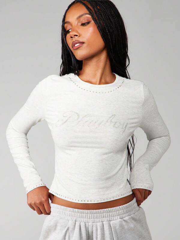 missguided Missguided x Playboy Long Sleeve Crew Neck Sweatshirt With Studded Details