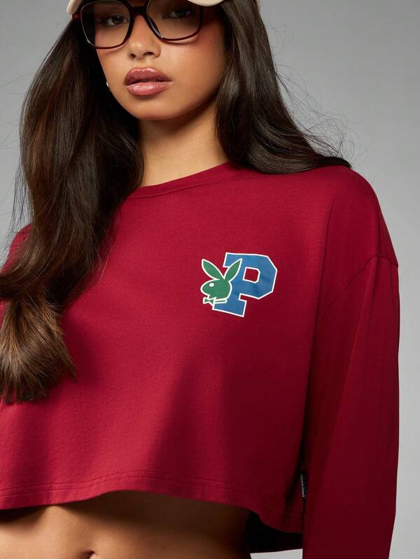 Missguided Missguided X Playboy Long Sleeve Crop Sweatshirt With Logo