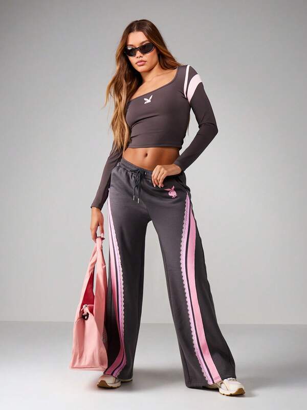 Missguided Missguided X Playboy Long Sleeve Crop Top With Scoop Neck