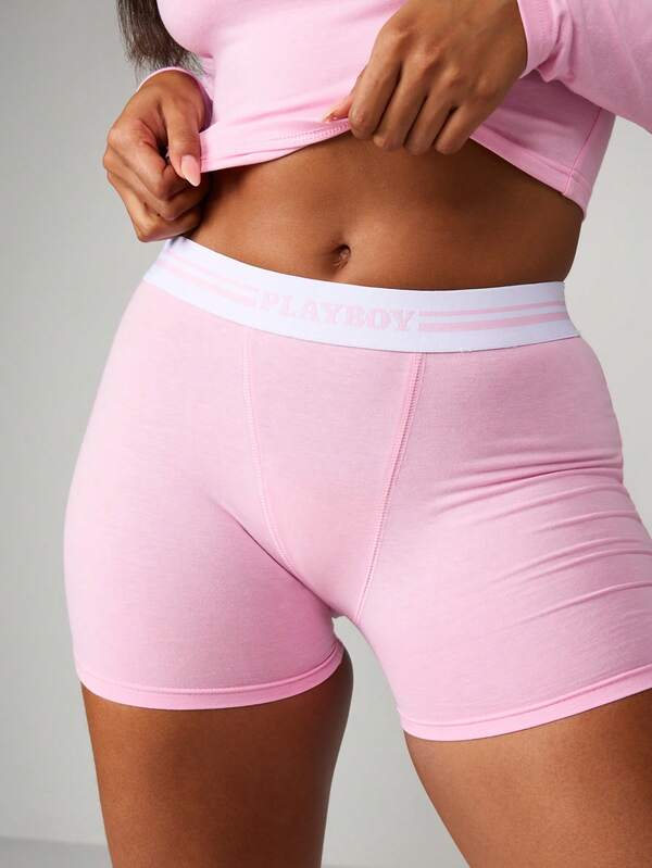 Missguided Missguided X Playboy Long Sleeve Crop Top With Shorts