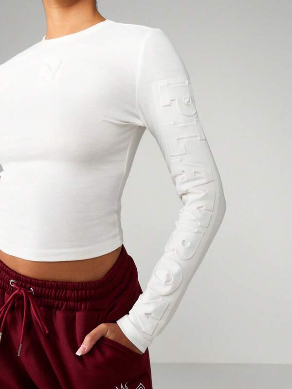 Missguided Missguided X Playboy Long Sleeve Embossed Crew Neck Top