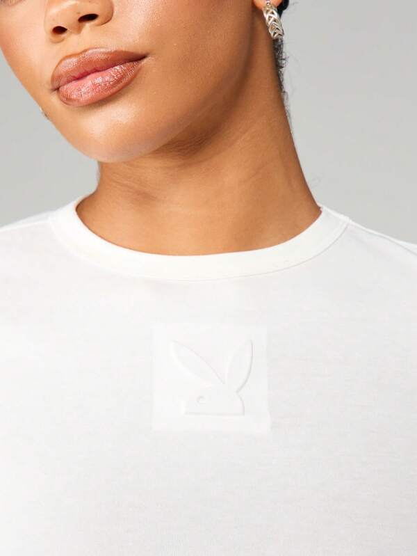 Missguided Missguided X Playboy Long Sleeve Embossed Crew Neck Top