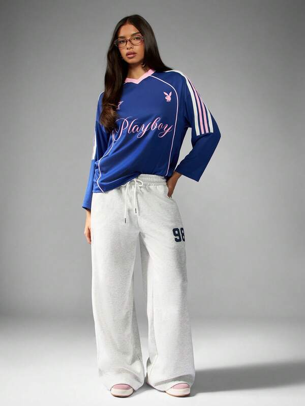 Missguided Missguided X Playboy Long Sleeve Football Jersey Top