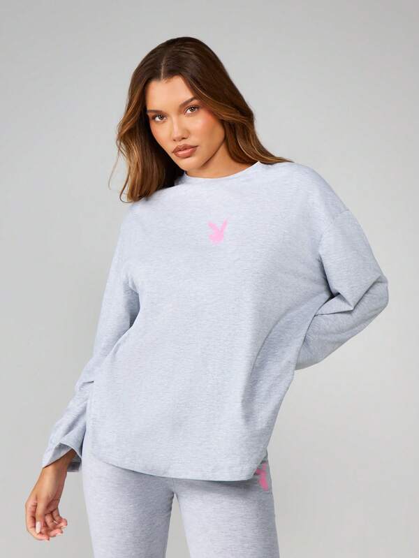 Missguided Missguided X Playboy Long Sleeve Graphic Tee With Script Print