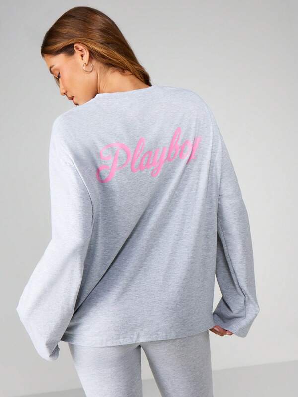 missguided Missguided x Playboy Long Sleeve Graphic Tee With Script Print