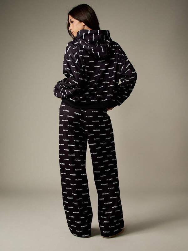 Missguided Missguided X Playboy Long Sleeve Hooded Sweatshirt With Wide Leg Pants