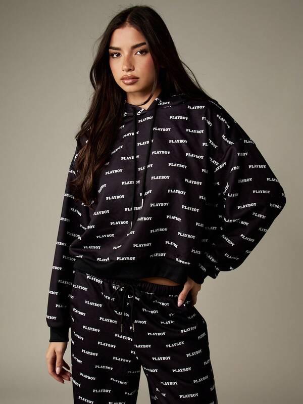 Missguided Missguided X Playboy Long Sleeve Hooded Sweatshirt With Wide Leg Pants
