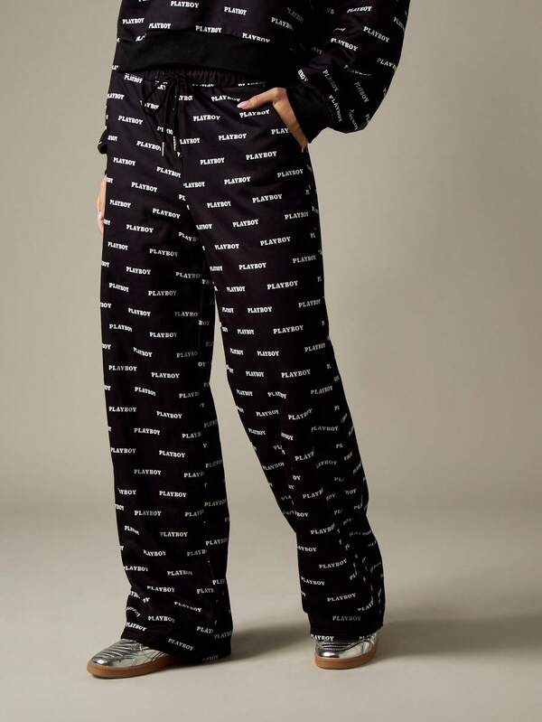 Missguided Missguided X Playboy Long Sleeve Hooded Sweatshirt With Wide Leg Pants