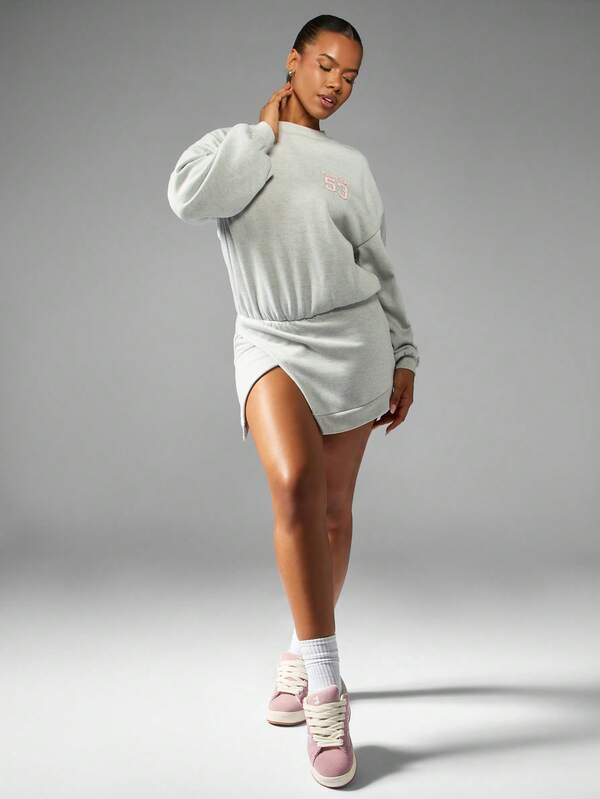 Missguided Missguided X Playboy Long Sleeve Mini Dress With Split Hem And Elastic Waist