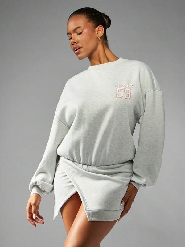 missguided Missguided x Playboy Long Sleeve Mini Dress With Split Hem And Elastic Waist
