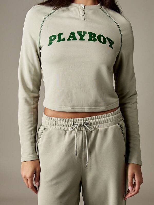 Missguided Missguided X Playboy Long Sleeve Raglan Top With Collar