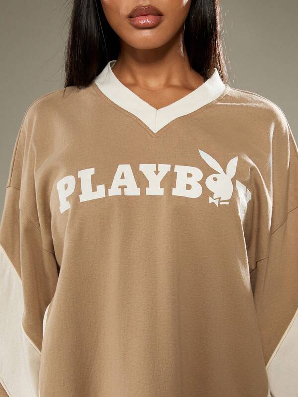 Missguided Missguided X Playboy Long Sleeve V Neck Sweatshirt With Logo Print