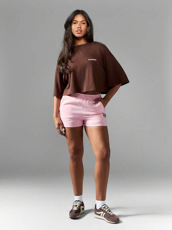 Missguided Missguided X Playboy Lucky Horseshoe Bunny Logo Oversized Cropped Tee