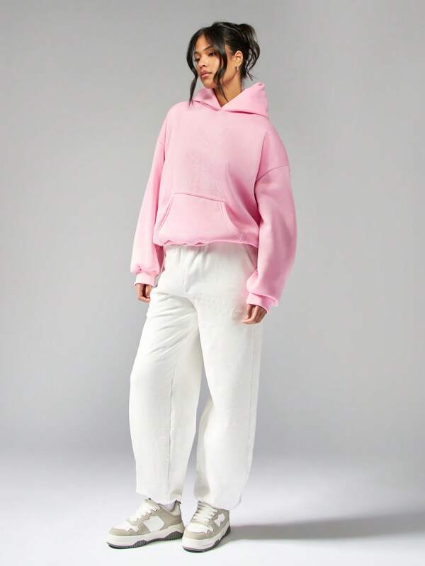 Missguided Missguided X Playboy Luxe Oversized Hoodie With Iconic Bunny Logo Embroidery
