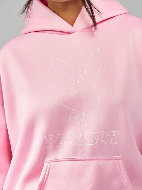 Missguided Missguided X Playboy Luxe Oversized Hoodie With Iconic Bunny Logo Embroidery