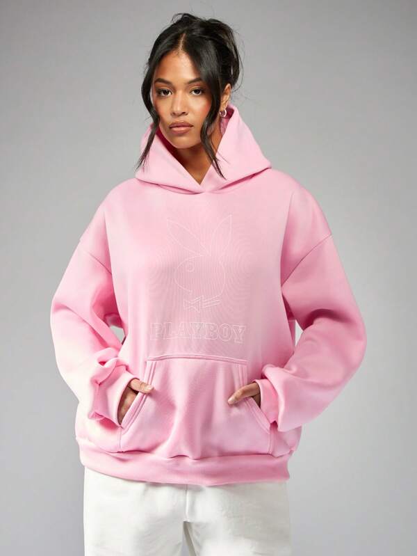 missguided Missguided x Playboy Luxe Oversized Hoodie With Iconic Bunny Logo Embroidery