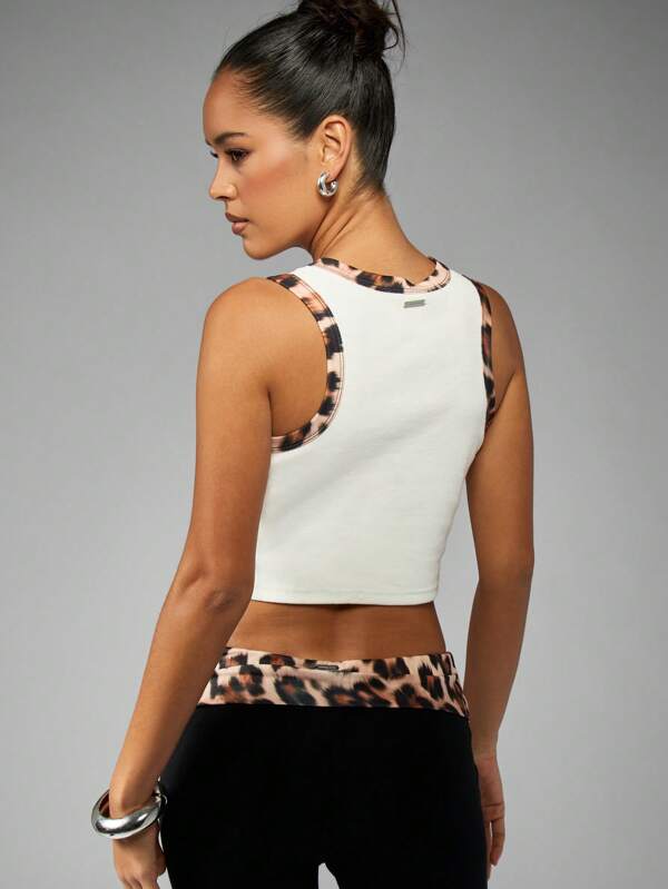 Missguided Missguided X Playboy Luxury Tank Crop Top With Bunny Logo Leopard Print Trim