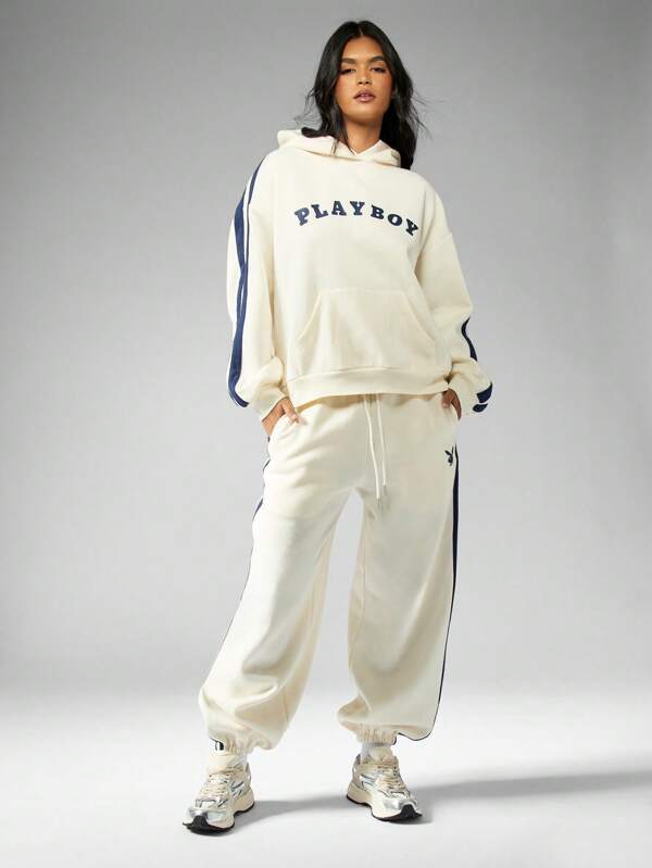 Missguided Missguided X Playboy Luxury Varsity Track Cuffed Ankle Women Sweatpants