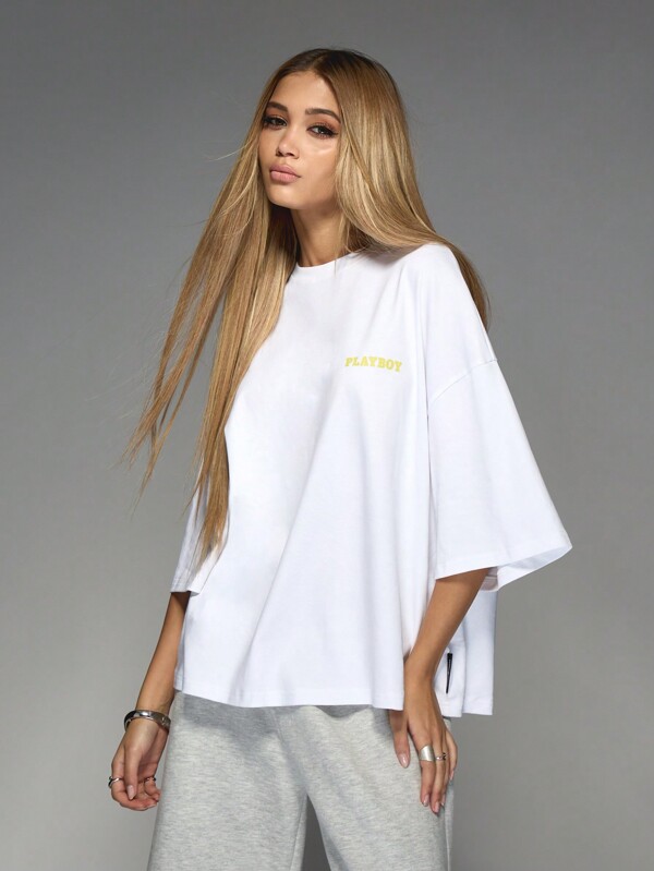 Missguided Missguided X Playboy Magazine Cover Graphic Print On Back Round Neck Drop Shoulder Boxy Sleeve Jersey T-Shirt
