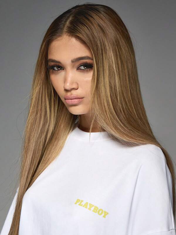 Missguided Missguided X Playboy Magazine Cover Graphic Print On Back Round Neck Drop Shoulder Boxy Sleeve Jersey T-Shirt