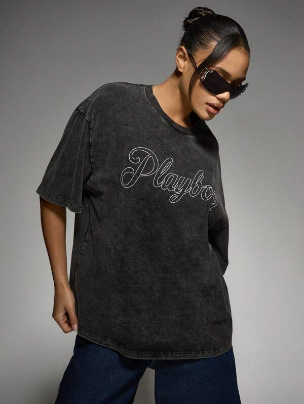Missguided Missguided X Playboy Magazine Cover Print T Shirt With Retro Graphics