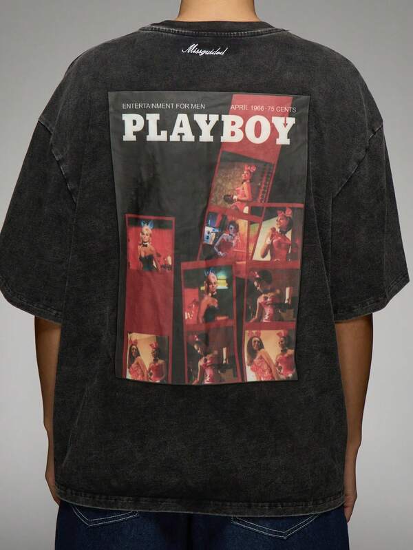 Missguided Missguided X Playboy Magazine Cover Print T Shirt With Retro Graphics