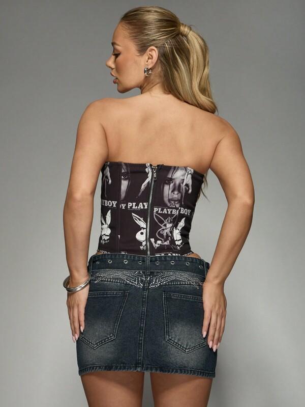 Missguided Missguided X Playboy Magazine Print Corset Top