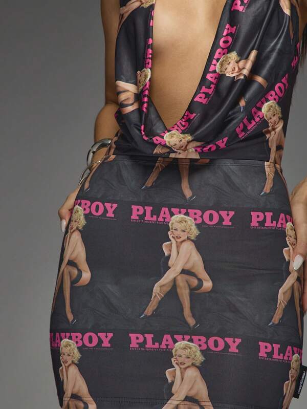 Missguided Missguided X Playboy Magazine Print Mini Dress With Halter Neck And Plunging Front