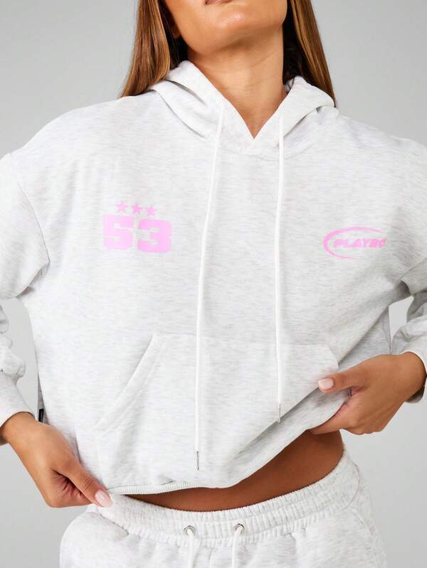 Missguided Missguided X Playboy Marl Hoodie With Motorsports Print