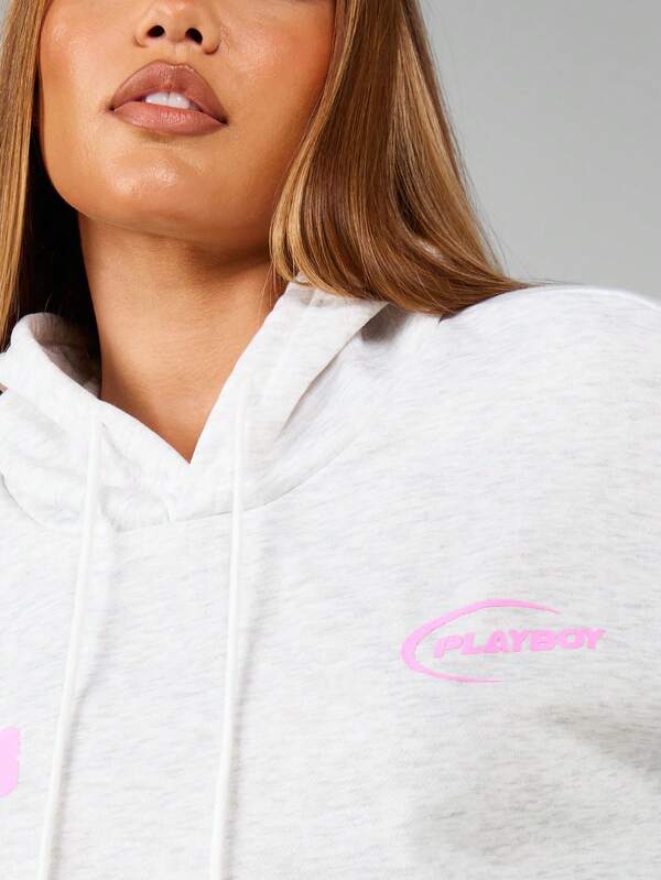 Missguided Missguided X Playboy Marl Hoodie With Motorsports Print