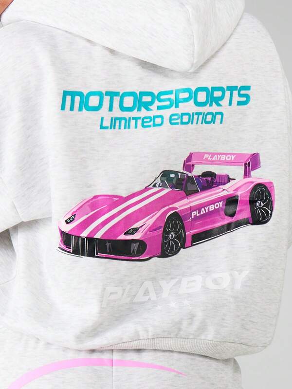 Missguided Missguided X Playboy Marl Hoodie With Motorsports Print