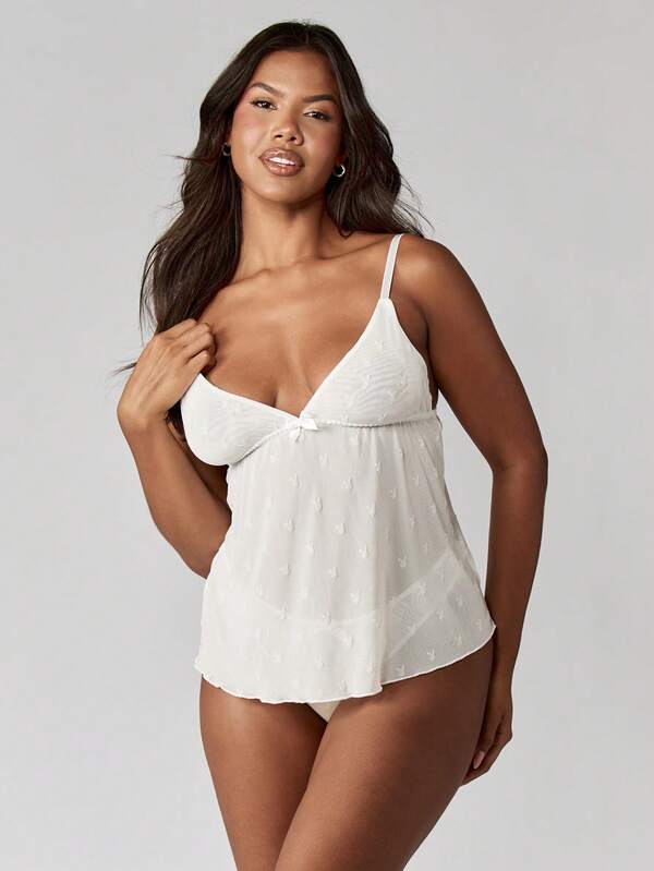 Missguided Missguided X Playboy Mesh Babydoll With Applique And Thong
