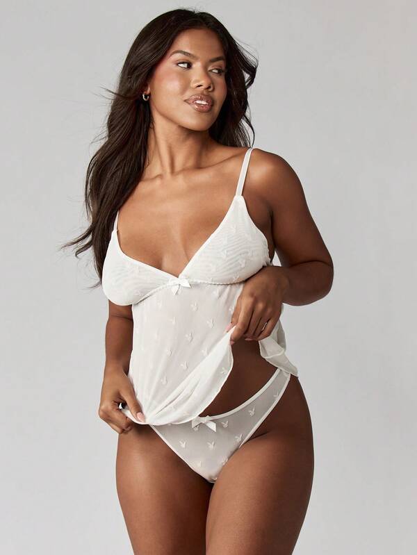 missguided Missguided x Playboy Mesh Babydoll With Applique And Thong