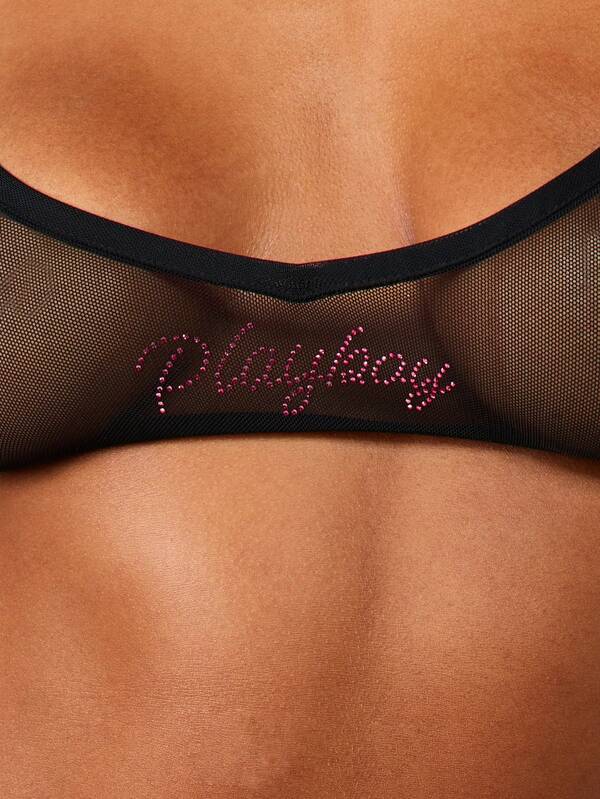 Missguided Missguided X Playboy Mesh Bralette With Rhinestone Hotfix Detail