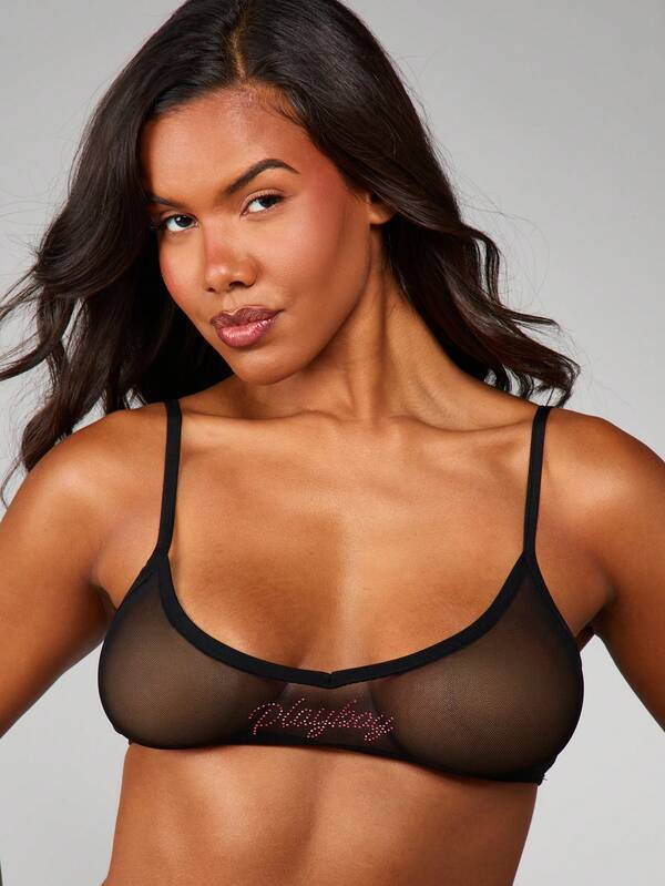 Missguided Missguided X Playboy Mesh Bralette With Rhinestone Hotfix Detail