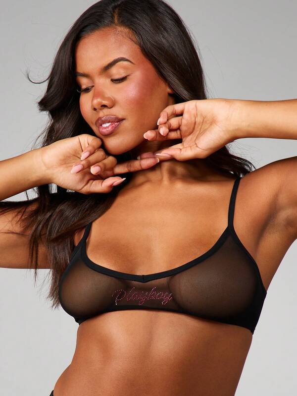 missguided Missguided x Playboy Mesh Bralette With Rhinestone Hotfix Detail