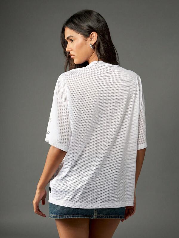 Missguided Missguided X Playboy Mesh Jersey T-Shirt With Varsity Number And Star Detail