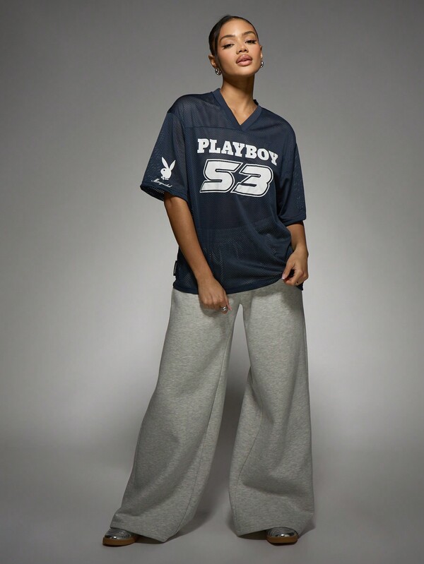 Missguided Missguided X Playboy Mesh Jersey Varsity Top With Sports Number Print