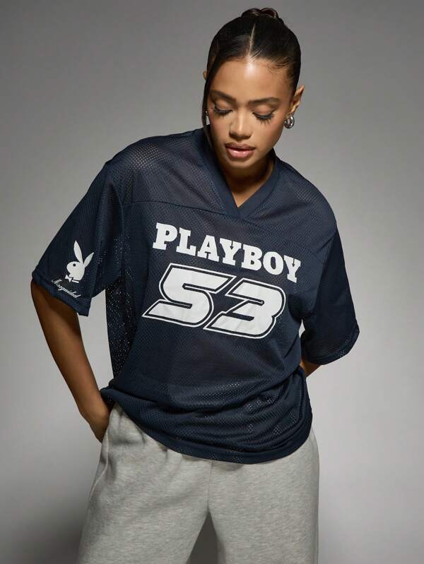 missguided Missguided x Playboy Mesh Jersey Varsity Top With Sports Number Print
